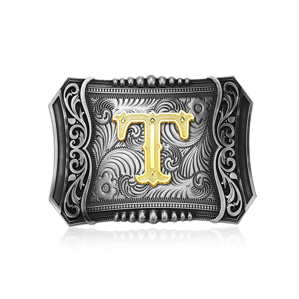 8289 Western Initial Letter ABC to XYZ Belt Buckle, Antique Golden Capital